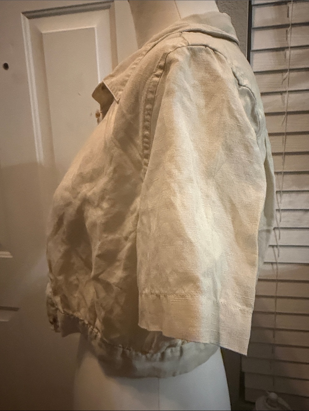 Onia | new natural-colored linen blend button-up collared crop top, sz lrg